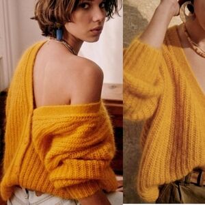 Sezane Achille Jumper Sweater Cardigan Wool Kid Mohair Yellow Size Xs Oversized